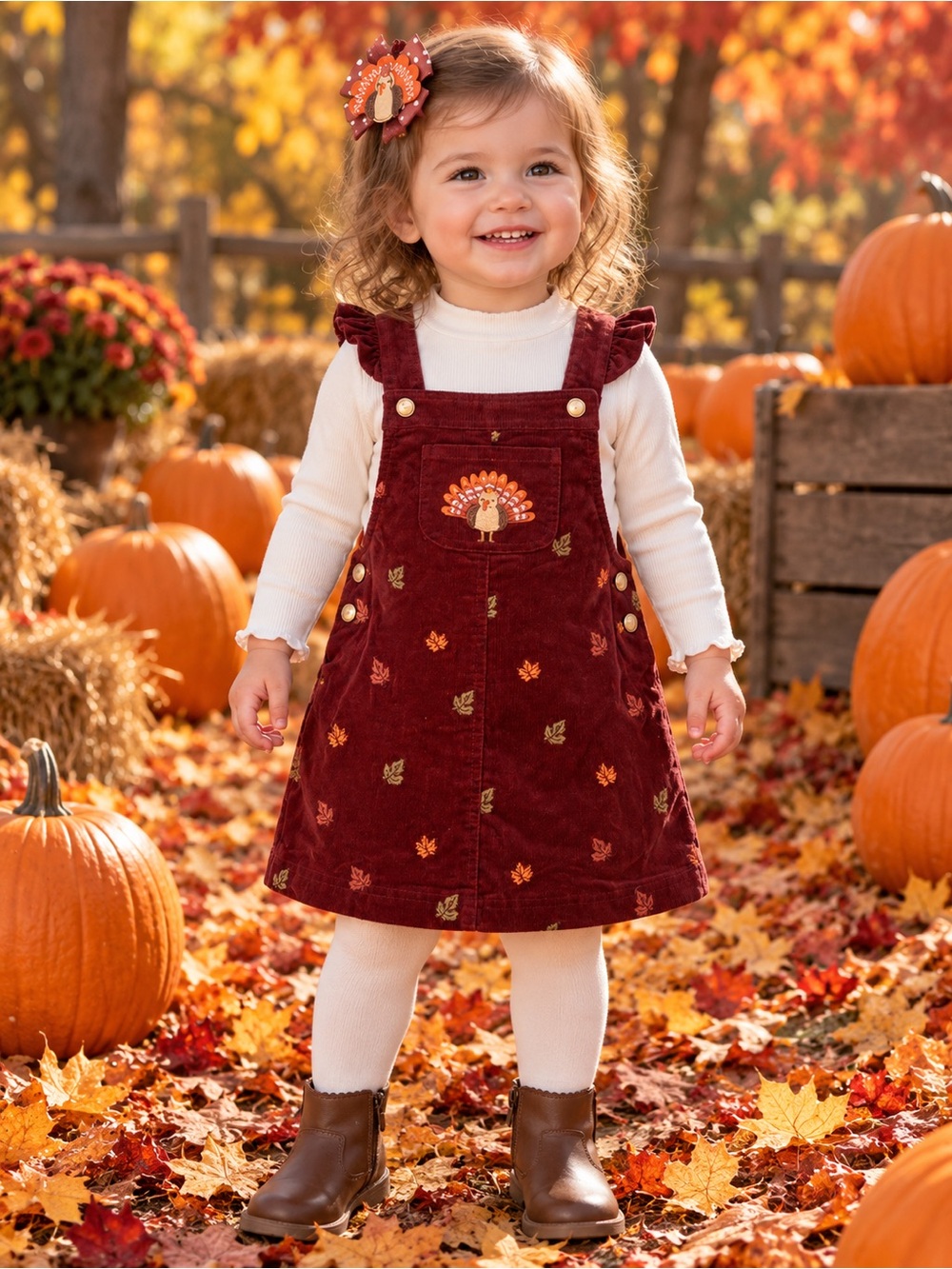 Cynthia Rowley Girls 4T Turkey Corduroy Jumper Shirt Bow Set NWT
